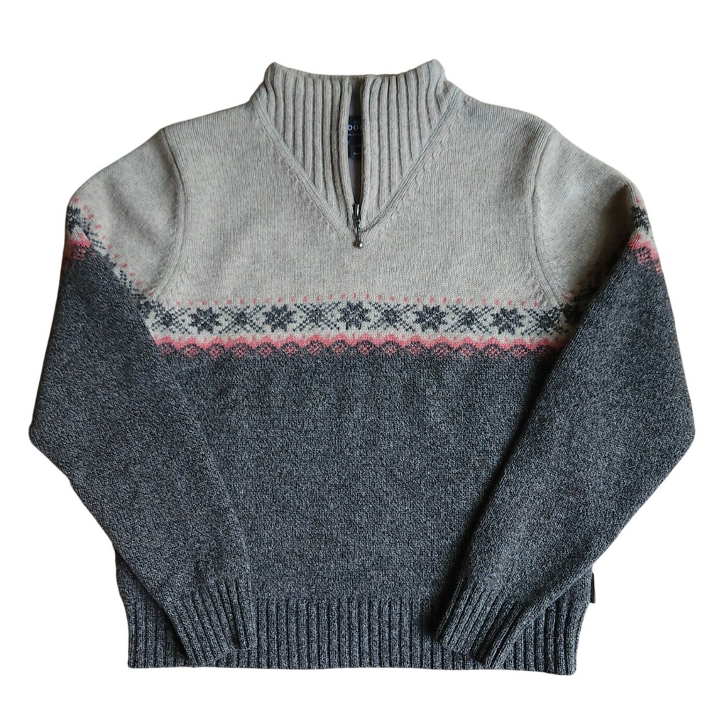 Woolrich Fair Isle Nordic Quarter Zip Sweater Womens M Hickory 100% Lambswool